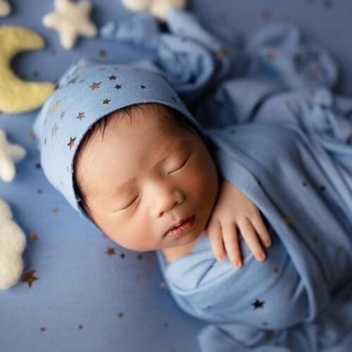 Newborn Baby Cotton Hat Photography Props With Gilding Star Muslin Style Photo Studio Photography Props Cap Baby Beanie Hats