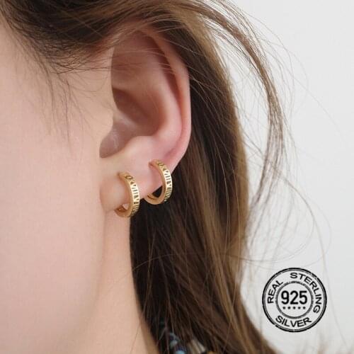 Roman Number Hoop Earrings 925 Sterling Silver Earring For Women Gold Female Minimalist Temperament Jewelry Anti - Allergic Gift
