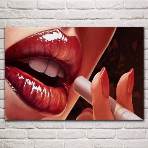 Sexy Lips Smoking woman girl portrait TS61 living room home wall modern art decor wood frame poster