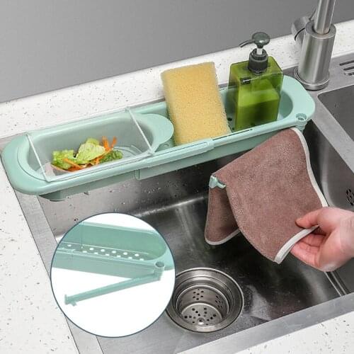 Telescopic Sink Shelf Organizer Soap Sponge Towel Drain Rack Filter Mesh Adjustable Bathroom Storage Rack Kitchen Accessories
