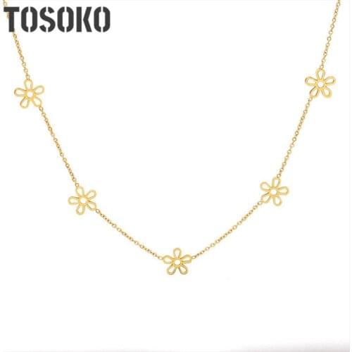 TOSOKO Stainless Steel Jewelry Small Daisy Flower Necklace Simple Temperament Clavicle Chain For Women BSP714
