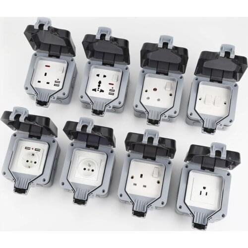 Outdoor Weatherproof Waterproof Socket Switch Box Enclosure Electrical Power Wall Socket British Germany 13A