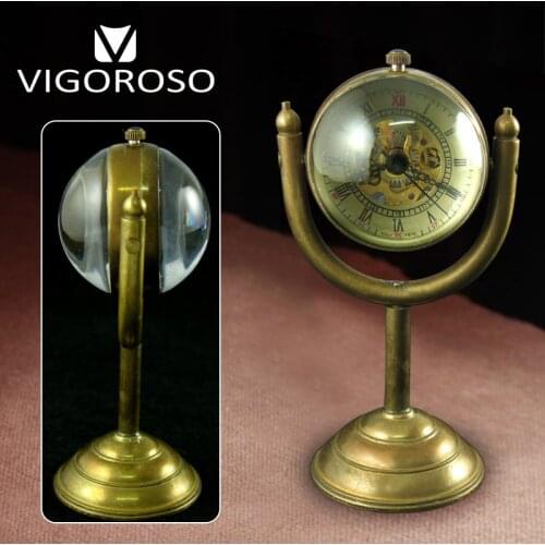 High Quality Genuine Pure Copper Hand Winding Mechanical Stand Desk Watch Ball Glass Clock Men Women Antique Rarity Luxury Gifts