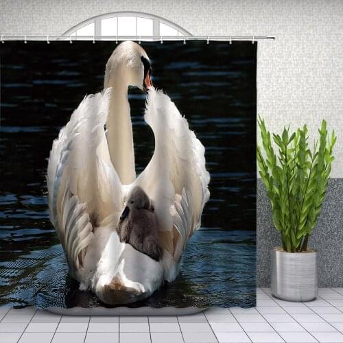 Beautiful White Swan Lake surface animal Shower Curtains Bathroom Decor Waterproof Polyester Cloth Curtain Set Cheap