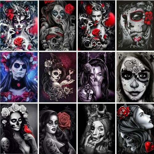 Girl Portrait Diamond Painting Skull Beauty Embroidery Crossing Diy Oil Gothic Mosaic Art Gift Cross Stitch Home Decoration