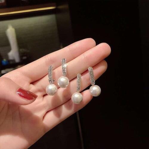Womens Earring Fashion Lovely Pearl Dangle Earrings Girl Small Simplicity Rhinestone Earrings for Women Jewelry Accessories