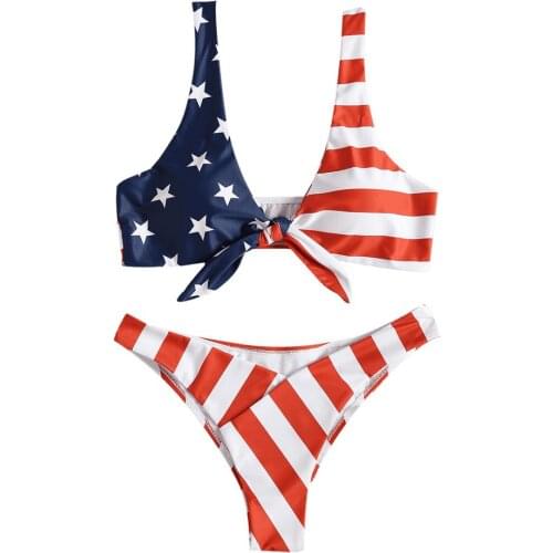 Hot Sale Women American Flag Bandage Bikini Set Push-up Bra Swim Wear Popular Beachwear The Stars and The Stripes Sexy Biquini