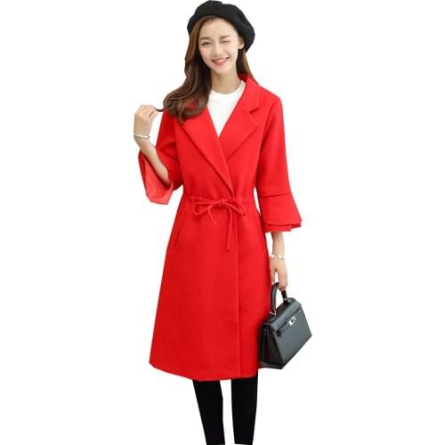 Self-cultivation Woolen Loose Woman Solid Color Long Fund Wool Overcoat Autumn And Winter New Pattern Sleeve Suit-dress Tide