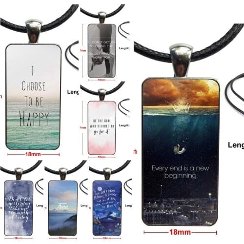 Positive Motivation Life Quotes For Women Kids Vintage Jewelry Steel Color Glass Cabochon Choker Pendant Long Rectangle Necklace