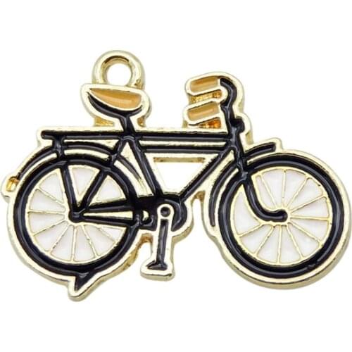 Julie Wang 4PCS Enamel Black Bike Charms Alloy Bicycle Pendant Bracelet Earrings Jewelry Making Accessory