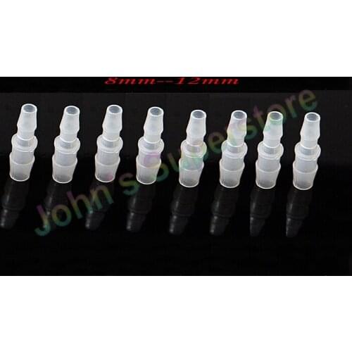10Pcs White Plastic Adapter 8mm Turn To 12mm Conversion Kit Pump Accessories Straight Pipe Joint Fish Tank Aquarium Adjustable