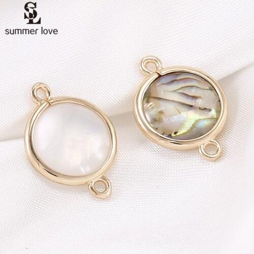 Cheap Wholesale10pcs Gold Color 2 Holes Shell Connector Charm for Bracelet DIY Jewelry Making Accessories Round Beads Findings
