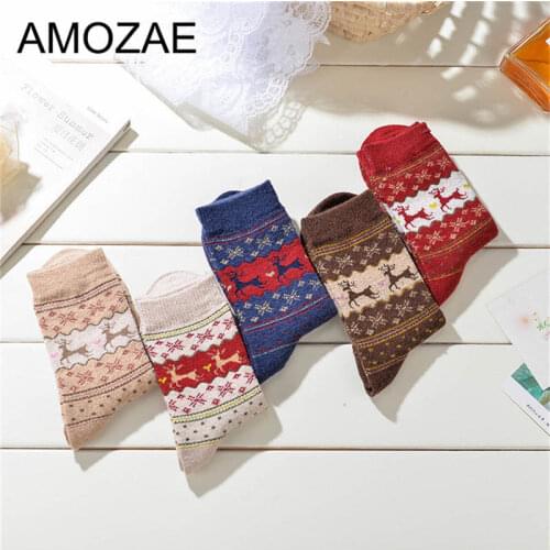 30Pairs/Lot Wholesale Christmas Socks Cotton Cute Happy Socks Womens With Print Elk Meias Casual Harajuku Female Size 35-43