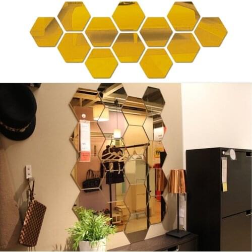 12Pcs 3D Mirror Wall Stickers Hexagon Shape DIY Large Wall Decor Sticker adesivo de parede Home Decoration Art Mirror Ornaments