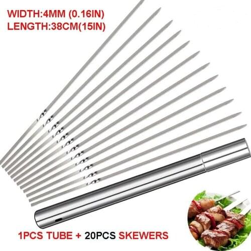 4MM Stainless Steel Barbecue Skewers +Tube Reusable BBQ Skewer Needle Sticks for Shish kabob Grill Kitchen Grilling Accessories