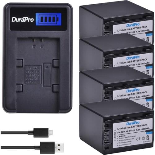 4pc 3900mAh NP-FV100 NP FV100 Camera Battery + LCD USB Charger for Sony NP-FV100 NP-FV30 NP-FV50 NP-FV70 SX83E SX63E FDR-AX100E