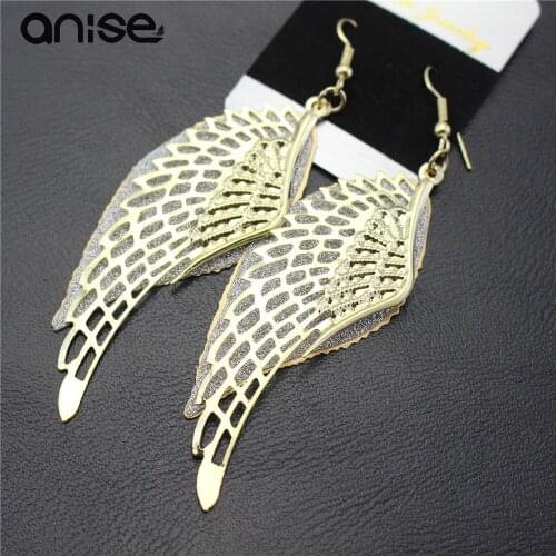 Anise Brand 2020 Punk Retro Angel Wings Drop Earrings Hollow Metal Dangle Earrings For Women Alloy Fashion Jewelry Accesorios