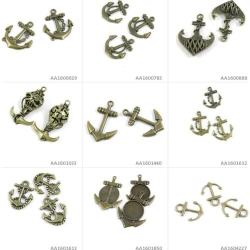 Antique Bronze Tone Jewelry Making Charms Boat Anchor Cabochon Blank Base Pirate Skull Hollow Bracelet Pendant Necklace