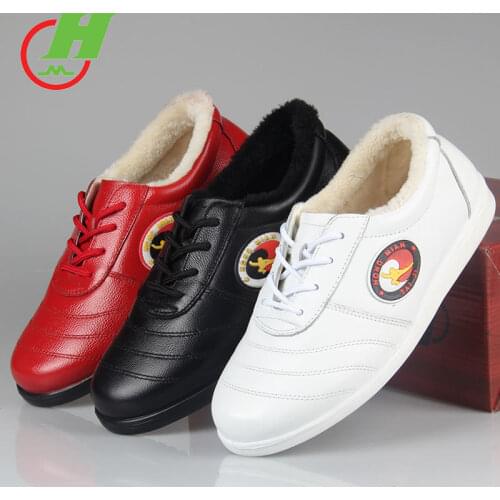 Winter Cowhide Leather Tai Chi Shoes Martial Art Performance warm Shoes Taiji Boxing Practice Shoes Free Flexible