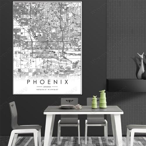 Black and White Arizona City Map The Phoenix ​City Map Poster HD Print Wall Art Canvas Nordic Landscape Painting For Home Decor