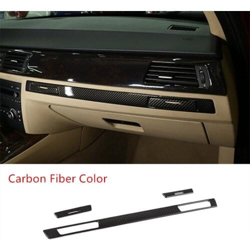 Carbon Fiber Color Co-pilot Water Cup Holder Panel Decoration Cover Trim 3Pcs For BMW E90 3 Series 2005-2012 LHD ABS Car Styling