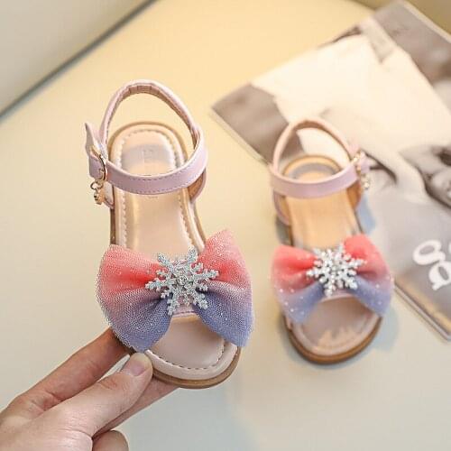 ChildrenS Summer School Shoes For Girls Princess Sandals 2021 Kids Fashion Rhinestone Flowers Bow Sandal 2 3 5 7 8 9 10 11 Year