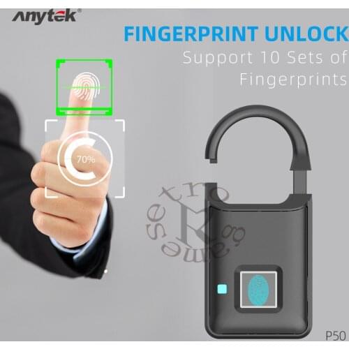 DHL 20pc/lot Durable Fingerprint Lock Multi-function Anytek P50 Smart Keyless Fingerprint Lock USB Rechargeable Security Padlock
