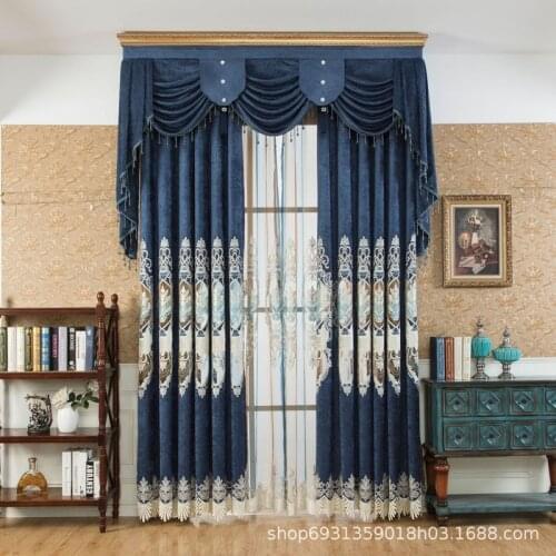 High-end European Rope Embroidered Curtains for Bedroom Living Room Water-soluble Hollow Chenille Villa Curtains Valance Custom
