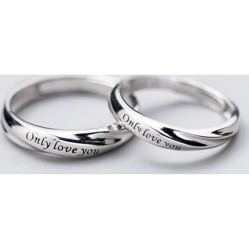 925 Sterling Silver Matching Rings for Couples Lovers Women Men ONLY LOVE YOU Letters Adjustable Wedding Engagement Jewelry
