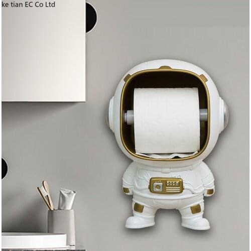 Creative Resin Astronaut Paper Roll Holder Home Kitchen Bathroom Punch-free Wall-mounted Storage Rack Cute Character Decoration
