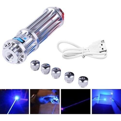 High-power Blue Laser Pointer Usb Charging 450nm 10000m Focusable USB Laser Light Burning Match/cigar/firecrackers