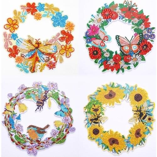4PCS 5D Diamond Paintings Kits Insect Animals Bee Dragonfly Butterfly Bird Wreath Set For Adults Kids Beginners