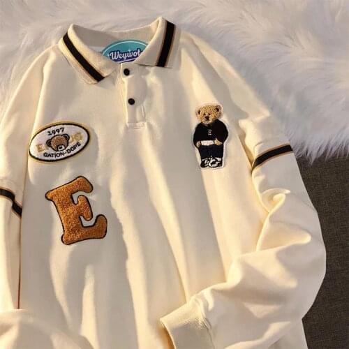 New Punk Goth Bear Letter Embroidery Sweatshirt POLO Shirt Cute Teens Clothes 2021 Autumn Winter Korean Fashion Long Sleeve Tops