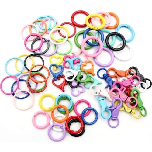 New Fashion Multi-colors Mixed Alloy Open Rings Lobster Clasp Hooks DIY Keychain Jewelry Making Findings Supplies Accessories