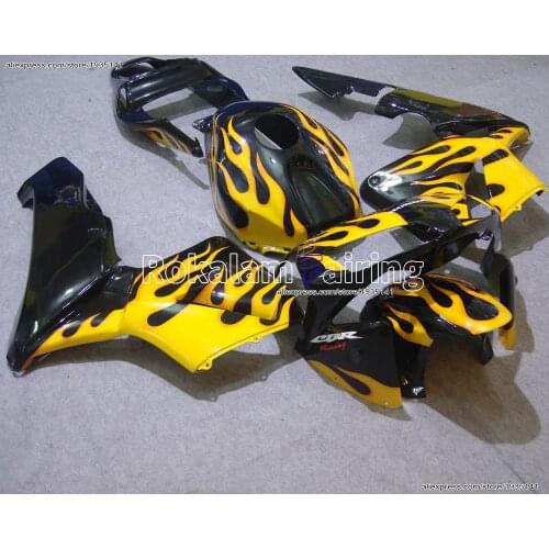 ABS Injection Fairings For Honda CBR600RR 2003 2004 CBR 600RR 03-04 Yellow Flame Sportbike Fairing (Injection molding)