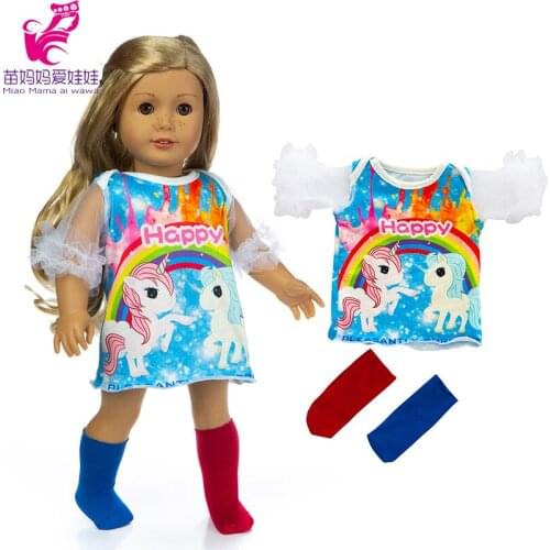 18" Doll Clothes Dress Sock Rainbow Horse 40cm Baby Doll Clothes Children Bebe Doll Dress