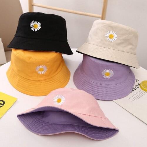 New Childrens Summer Panama Cap Chrysanthemum Bob Unisex Cute Baby Bucket Hat Embroidered Fisherman Hat Outdoor Protection Cap