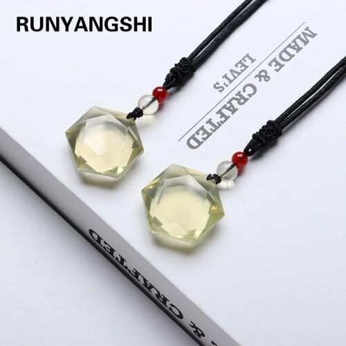 Natural Citrine Six Star Pendant Yellow quartz Healing stone Energy Stone Necklace Sweater Chain Fashion Lucky Jewelry