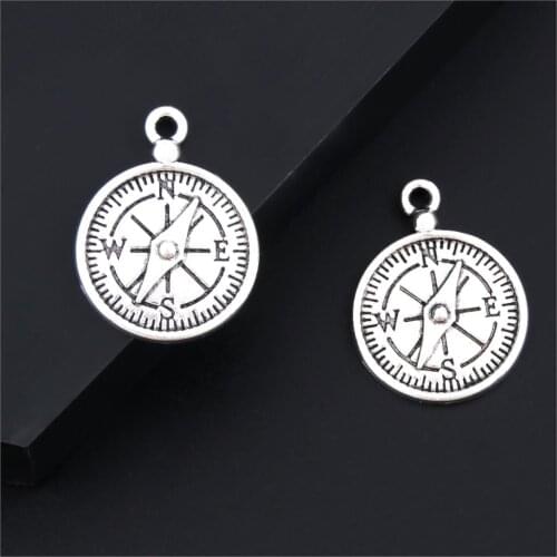 10Pcs Silver Color Compass Coin Charms Travel Theme Pendant Finding Earring Bracelet Jewelry Wholesales 27X20mm A3178