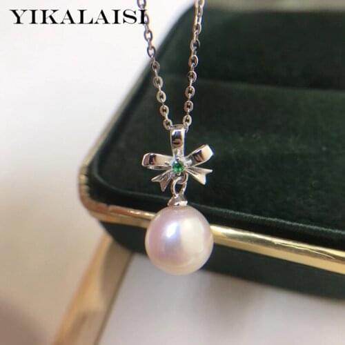 YIKALAISI 925 Sterling Silver Necklaces Jewelry For Women 8-9mm Round Natural Freshwater Pearl Pendants New Wholesales