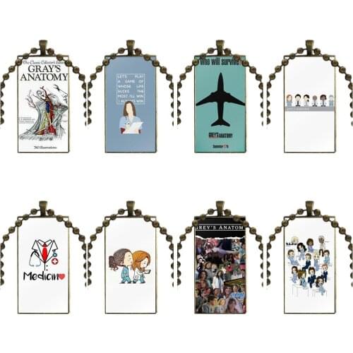 Popular Tv Grey Is Greys Anatomy For Men Women Gift Fashion Glass Cabochon Pendant Rectangle Necklace Choker Necklace Jewelry