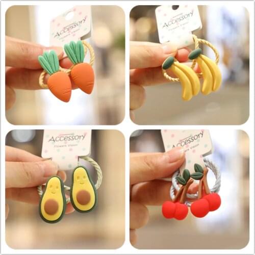 2PCS New Cute Fruit Avocado Watermelon Princess Headwear Kids Elastic Hair Bands Children Ropes Girls Accessories Baby Headdress