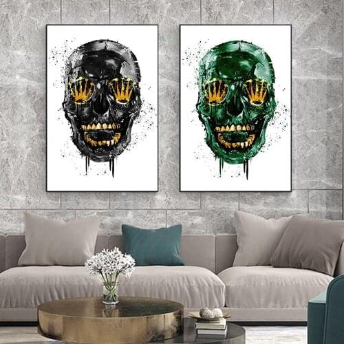 Black Skull Luxury Posters and Abstract Green and Prints Canvas Decor Wall Pictures for Living Room Home Wall Decoration Cuadros