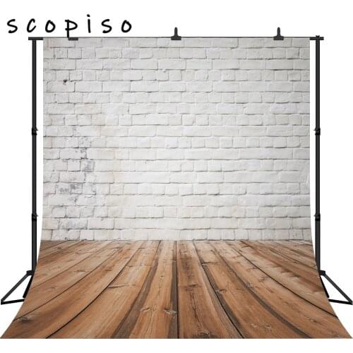 Scopiso White Brick Wall Wooden Floor Booth Party Photography Backdrop Photo Background Studio Prop