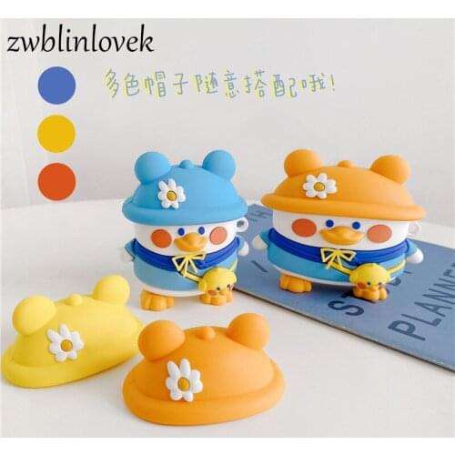Cute 3 hat bag duck 3d case for airpods 1 2 pro charging case soft silicone wireless bluetooth headset protective cover coke
