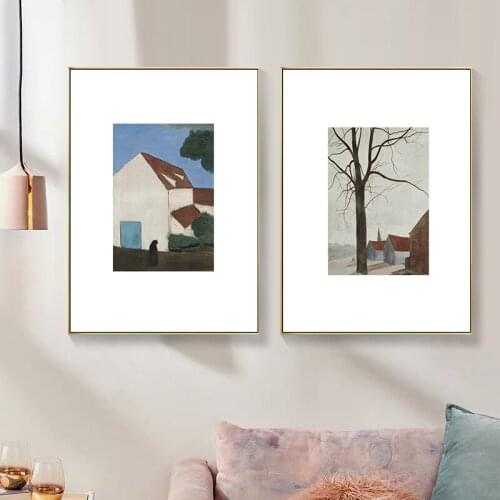 Nordic Abstract House Dead Trees Landscape Canvas Painting Poster Print Living Room Bedroom Office Pictures Wall Art Home Decor