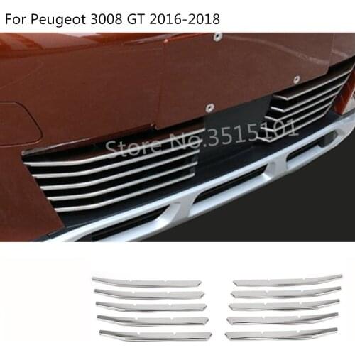Car Body Styling Cover Protect Stainless Trim Front Up Grid Grill Grille Racing For Peugeot 3008 GT 3008GT 2016 2017 2018 2019