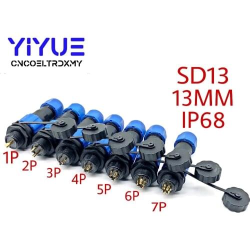 Waterproof Connector SD13 13mm Type 1 2 3 4 5 6 7Pin IP68 Cable Connector Plug And Socket Aviation Plug SD1310 Power Wire Cable