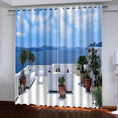 Custom size 3D Balcony with sea view Windows Curtains for Living Room Bedroom Kitchen Curtain Decorative