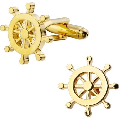 A pair of high quality gold brass material helmsman cufflinks new retail wholesale fashion mens shirts cufflinks